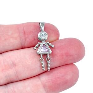Pink Dress Girl Child Dangle Charm | Vintage 925 Sterling Silver Gift